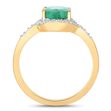 1.92 Carat Genuine Zambian Emerald and White Diamond 14K Yellow Gold Ring - 0