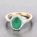 1.92 Carat Genuine Zambian Emerald and White Diamond 14K Yellow Gold Ring-4