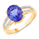 2.67 Carat Genuine Tanzanite and White Diamond 14K Yellow Gold Ring-1