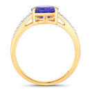 2.67 Carat Genuine Tanzanite and White Diamond 14K Yellow Gold Ring-2