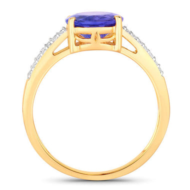 2.67 Carat Genuine Tanzanite and White Diamond 14K Yellow Gold Ring - 0