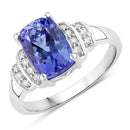 3.33 Carat Genuine Tanzanite and White Diamond 14K White Gold Ring-1
