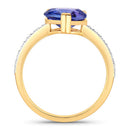 2.40 Carat Genuine Tanzanite and White Diamond 14K Yellow Gold Ring-2