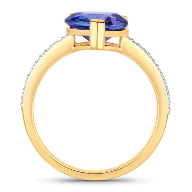 2.40 Carat Genuine Tanzanite and White Diamond 14K Yellow Gold Ring - 0