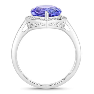 2.40 Carat Genuine Tanzanite and White Diamond 14K White Gold Ring - 0