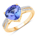 2.66 Carat Genuine Tanzanite and White Diamond 14K Yellow Gold Ring-1