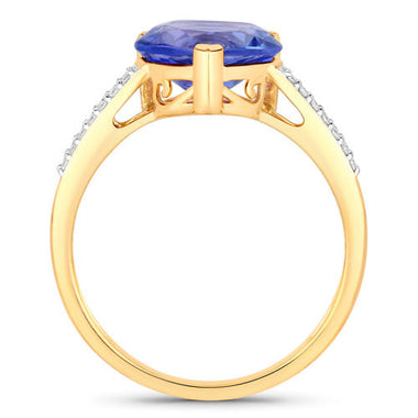 2.66 Carat Genuine Tanzanite and White Diamond 14K Yellow Gold Ring - 0