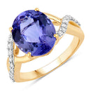 5.19 Carat Genuine Tanzanite and White Diamond 14K Yellow Gold Ring-1