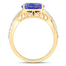 5.19 Carat Genuine Tanzanite and White Diamond 14K Yellow Gold Ring-2