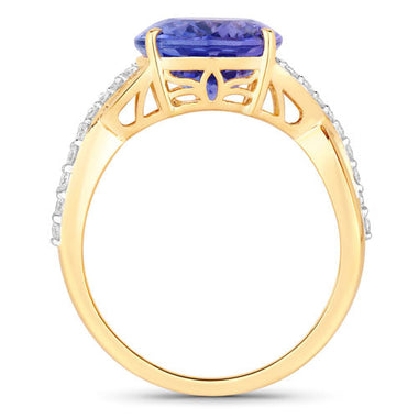 5.19 Carat Genuine Tanzanite and White Diamond 14K Yellow Gold Ring - 0
