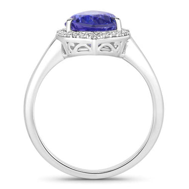 2.89 Carat Genuine Tanzanite and White Diamond 14K White Gold Ring - 0