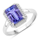 3.34 Carat Genuine Tanzanite and White Diamond 14K White Gold Ring-1