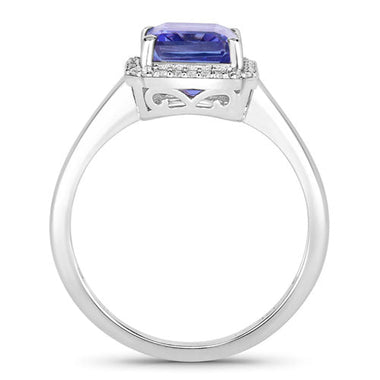 3.34 Carat Genuine Tanzanite and White Diamond 14K White Gold Ring - 0