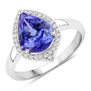 2.72 Carat Genuine Tanzanite and White Diamond 14K White Gold Ring-1