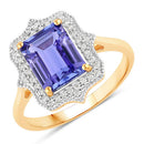 2.82 Carat Genuine Tanzanite and White Diamond 14K Yellow Gold Ring-1