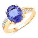 2.80 Carat Genuine Tanzanite and White Diamond 14K Yellow Gold Ring-1