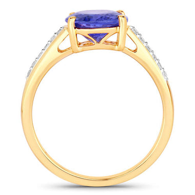 2.80 Carat Genuine Tanzanite and White Diamond 14K Yellow Gold Ring - 0
