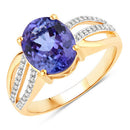3.26 Carat Genuine Tanzanite and White Diamond 14K Yellow Gold Ring-1