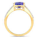 3.26 Carat Genuine Tanzanite and White Diamond 14K Yellow Gold Ring-2