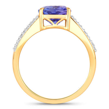 3.26 Carat Genuine Tanzanite and White Diamond 14K Yellow Gold Ring - 0
