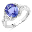 2.86 Carat Genuine Tanzanite and White Diamond 14K White Gold Ring-1