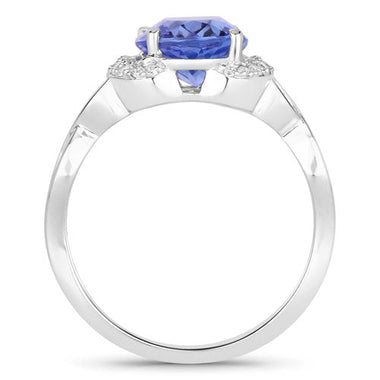 2.86 Carat Genuine Tanzanite and White Diamond 14K White Gold Ring - 0