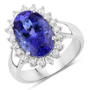 5.92 Carat Genuine Tanzanite and White Diamond 14K White Gold Ring-1