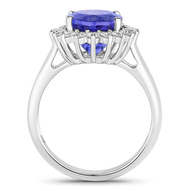 5.92 Carat Genuine Tanzanite and White Diamond 14K White Gold Ring - 0