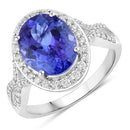 4.12 Carat Genuine Tanzanite and White Diamond 14K White Gold Ring-1