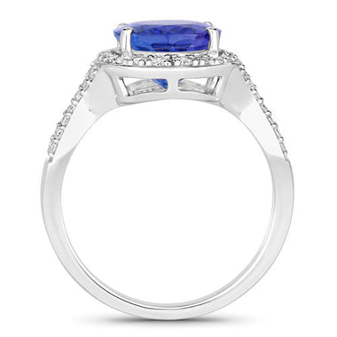 4.12 Carat Genuine Tanzanite and White Diamond 14K White Gold Ring - 0