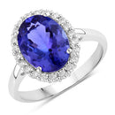 3.95 Carat Genuine Tanzanite and White Diamond 14K White Gold Ring-1