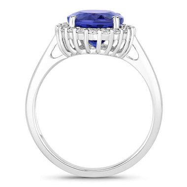 3.95 Carat Genuine Tanzanite and White Diamond 14K White Gold Ring - 0
