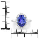 3.95 Carat Genuine Tanzanite and White Diamond 14K White Gold Ring-3