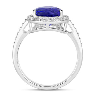 4.46 Carat Genuine Tanzanite and White Diamond 14K White Gold Ring - 0