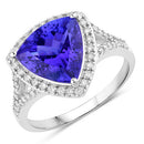 4.42 Carat Genuine Tanzanite and White Diamond 14K White Gold Ring-1