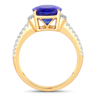 4.20 Carat Genuine Tanzanite and White Diamond 14K Yellow Gold Ring - 0
