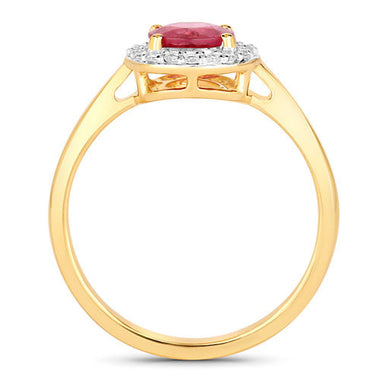 1.12 Carat Genuine Ruby and White Diamond 14K Yellow Gold Ring - 0