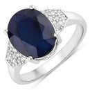 4.46 Carat Genuine Blue Sapphire and White Diamond 14K White Gold Ring-1