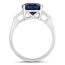 4.46 Carat Genuine Blue Sapphire and White Diamond 14K White Gold Ring-2