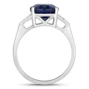 4.46 Carat Genuine Blue Sapphire and White Diamond 14K White Gold Ring - 0