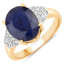 4.46 Carat Genuine Blue Sapphire and White Diamond 14K Yellow Gold Ring-1