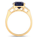 4.46 Carat Genuine Blue Sapphire and White Diamond 14K Yellow Gold Ring-2