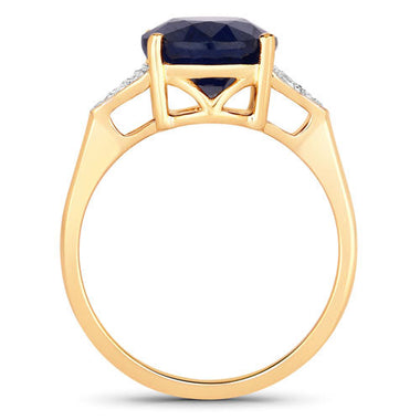 4.46 Carat Genuine Blue Sapphire and White Diamond 14K Yellow Gold Ring - 0