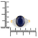 4.46 Carat Genuine Blue Sapphire and White Diamond 14K Yellow Gold Ring-3