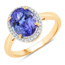 3.43 Carat Genuine Tanzanite and White Diamond 14K Yellow Gold Ring-1