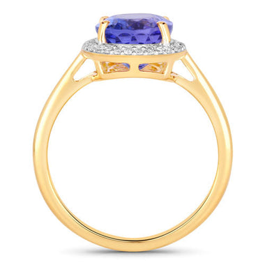 3.43 Carat Genuine Tanzanite and White Diamond 14K Yellow Gold Ring - 0