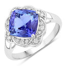 3.51 Carat Genuine Tanzanite and White Diamond 14K White Gold Ring-1