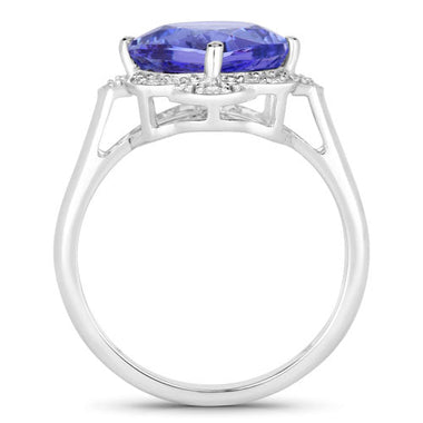 3.51 Carat Genuine Tanzanite and White Diamond 14K White Gold Ring - 0