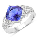 3.43 Carat Genuine Tanzanite and White Diamond 14K White Gold Ring-1