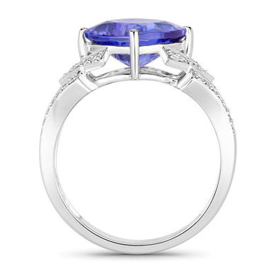 3.43 Carat Genuine Tanzanite and White Diamond 14K White Gold Ring - 0